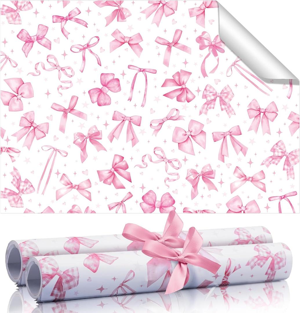 BBTO 20 Sheet Pink Bow Scented Drawer Liners for Dressers 15.8" x 22" Bow Fragrant Cabinet Drawer Liners Non Adhesive Pink Paper Mats for Home Closet Shelf Summer Party Supplies