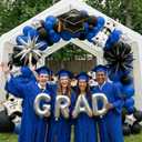 Blue Black Silver Graduation Balloon Garland Arch Kit with Graduation Star print Certificate Letter Foil Balloons for Graduate Class of 2026 Grad Prom party Decorations Supplies