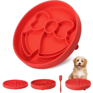 2 in 1 Slow Feeder Dog Bowls with Suction Cups, Interactive Feeders for Dogs, Boredom & Anxiety Reducer, Silicone Lick Mat for Dogs-Dishwasher Safe, Christmas Dog Toys, Red, UU Bowl + Divided Lick Pad