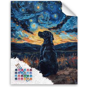 Black Dog Paint by Number, Black Lab Paint by Numbers Kit for Adults, Dog Starry Sky Canvas Wall Art, Labrador Acrylic Painting, Dogs Poster Home Wall Decor - Animals(16x20inch, No Frame)