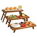 GEHE 3 Tier Serving Stand, Acacia Wood Dessert Table Display Cupcake Stand, Rustic Foldable 3-Tiered Serving Trays & Platters, Large Charcuterie Board for Birthday Wedding Bridal Shower Tea Party