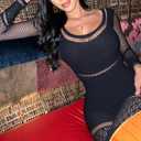 Women's Sexy Mesh One Piece Jumpsuit High Stretch Rave Long Sleeves Clubwear Bodysuit Party Night Outfits (Black)