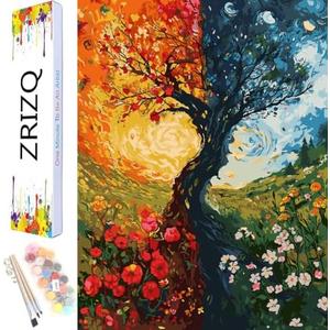Pack of 2, ZRIZQ Tree Paint by Number for Adults,12" Wx16 L Canvas for Painting Kits for Adults in Colorful Box,Paint by Numbers for Home Wall Art Decor-Trees Flowers