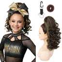 SEIKEA Cheer Ponytail Hair Piece, 14" Curly Cheerleader Hairpiece Ponytail Extension for Cheerleader Competition, Dance Brown with Blonde Highlights