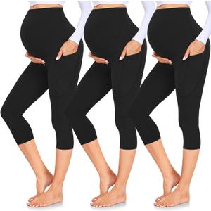 GROTEEN 3 Pack Women's Maternity Leggings with Pockets Over The Belly Workout Yoga Pregnancy Pants, XL