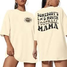 Oversized Football Mom Shirt Women Funny Game Day Shirts Somebody's Loud Mouth Football Mama Tshirt Ball Season Tee Top Large