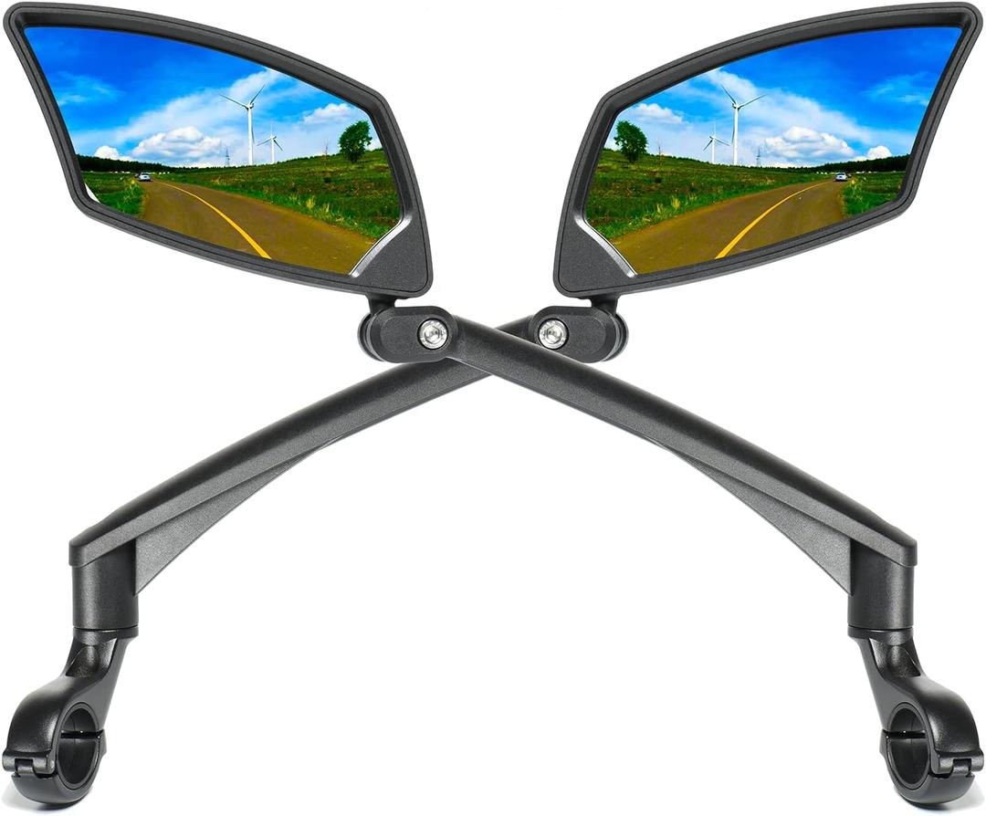 Handlebar Bike Mirror, Scratch Resistant Glass Lens, Adjustable and Rotatable Safe Rearview Bicycle Mirror (D:Silver Lens for 1PAIR)
