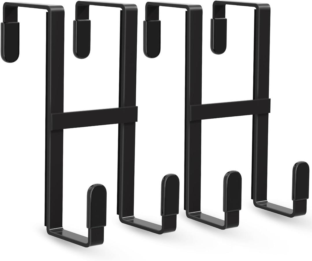 FYY 2 Packs Over The Door Hooks, Double Sided Door Hanger Hook - Heavy Duty No Drill Wall Hooks for Hanging Coats, Towels, Bags, Kitchen Closet Fits Most Doors Up to 1-7/8" Thickness (5.12" L, Black)