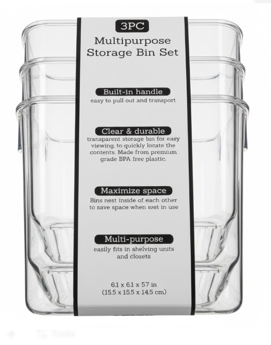 3PC Multipurpose Storage Bin Set 6.1x6.1x5.7