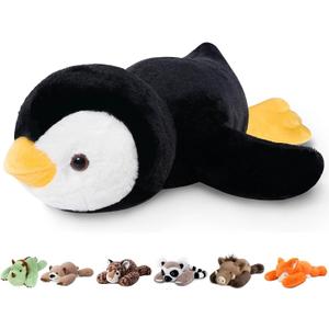 Niuniu Daddy Penguin Weighted Stuffed Animals for Kids & Adults, 25" | 5lb Large Weighted Plushies Pillow for Sleeping and Calming, Cute Lying Plush Toy Huggable Gift for Everyday Comfort