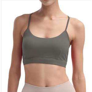 Womens Adjustable Spaghetti Strap Sports Bra Scoop Neck Yoga Crop Top Wireless Padded Workout Bra for Pilates Daily Wear (M)
