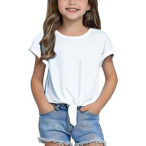 Girls Crop Top Trendy Summer Tees Casual Short Sleeve Cute Blouse White T Shirts for Kids 6-15 Years (White)