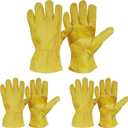3 Pairs Leather Work Gloves For Men Cowhide Working Gloves Abrasion Resistant Driver Gloves (Extra Large)