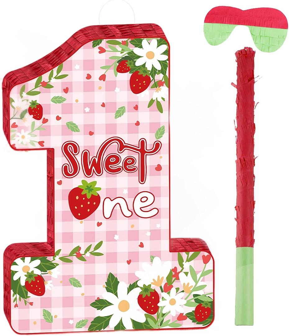 Strawberry Shortcake Number 1 Pinata Berry First Birthday Decorations 1st Party Games Decor for Girl Cute Red Pinata 1