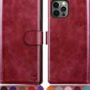 SUANPOT for iPhone 13 Pro Max 6.7 5G with RFID Blocking Wallet case Credit Card Holder,Flip Book PU Leather Phone case Shockproof Cover Cellphone Women Men for Apple 13 Promax case Wallet Red (Burgundy)