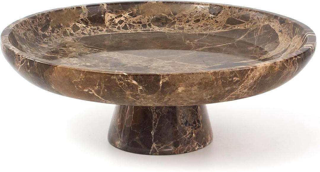 YMXYJM Natural Marble Fruit Bowl for Kitchen Counter 10.2", Large Decorative Bowl Pedestal for Home Decor, Fruits Holder For Dining Table, Brown
