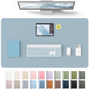 YSAGi Leather Desk Protector, Office Mat, Large Mouse Mat, Non-Slip PU Leather Blotter, Laptop Desk Mat, Waterproof Writing Pad for Office and Home(Ice Blue, 40" x 24")