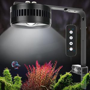 AQQA Aquarium Clip-On Stream Light with Controller, LED Fish Tank Light with 3 Modes (White/RGB/Full Spectrum), Timer & 6 Brightness Levels, Adjustable Clamp for Freshwater Plants Fish Tanks 60W