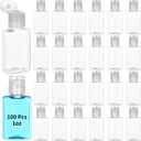 Lnrueg 100 Pcs 1 oz Travel Bottles - Hand Sanitizer Bottle Mini Clear Bottles with Flip Caps, Portable Empty Refillable Containers for Shower Gel, Face Creams, Body Lotions,Clear (White)
