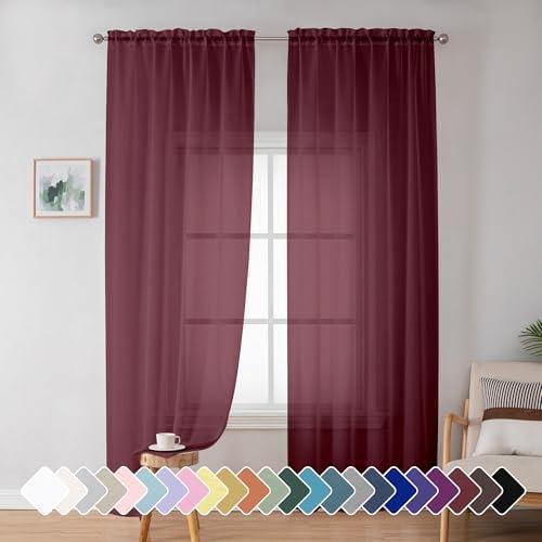 Simplebrand Red Sheer Panels 72 Inches Long 2 Panels for Living Room, Rod Pockets Airy Window Treatments Voile Sheer White Curtains Panels Lightweight for Front Back Patio Glass Door, 42" Width, Burgundy