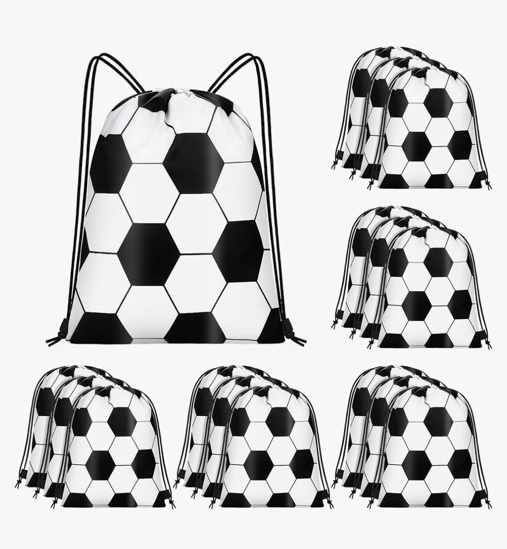 15 Pcs Soccer Drawstring Bags Backpack Birthday Party Goodie Favor Bags Gift Bag for Gym Sports Storage Travel