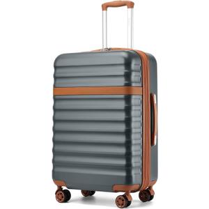 Kono Medium Sized Checked Luggage, 24 Inch Expandable with Spinner Wheels, TSA Lock, ABS + PC Lightweight Travel Suitcase with Larger Capacity and Lighter Weight, Grey Brown