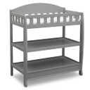 Delta Children Infant Changing Table with Pad, Grey,  Size 35x19.75x39.25 Inch (Pack of 1) Item Weight 15.52 kg, 
Includes two fixed shelves for open storage