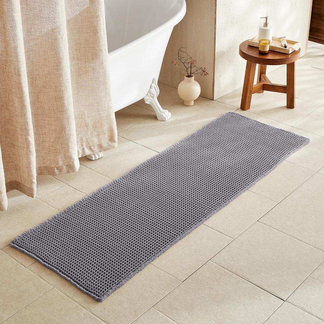 Waffle Runner Rug Bathroom, Long Boho Bathroom Rugs Non Slip Washable Super Absorbent Quick Dry Farmhouse Bath Decor, 72"x24" Grey