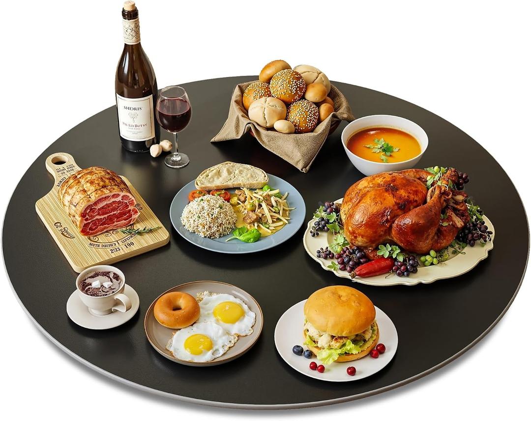 27.6" Lazy Susan Turntable 360 Sinteredstone Silent Anti-Slip Turntable, Table Top Centerpiece for Kitchen, Pantry, Spice Rack, Refrigerator & Dining Table, Black