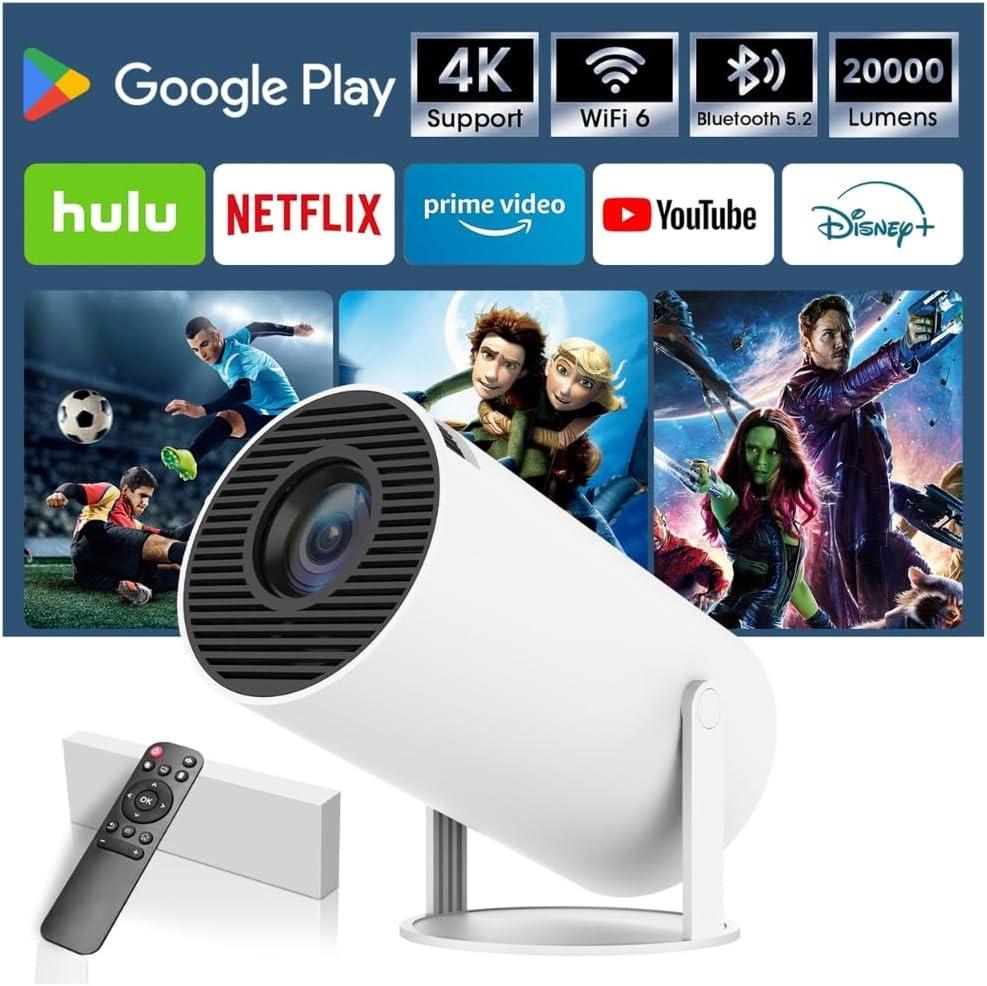 Mini Projector with WiFi & Bluetooth, SUMTAB 2026 Upgraded Portable Projector, 1080P & 4K Support Video Projector, Smart Projector for Home Outdoor, Compatible with iOS/Android/Windows (white)