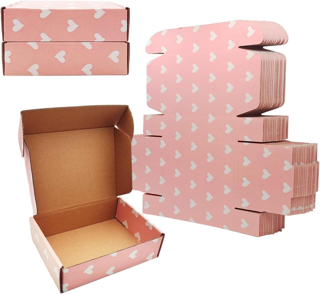 Green Recyclable Cardboard Small Gift Mailer Boxes for Shipping Packaging Craft Mother's Day Gifts Giving Products (Pink, 7.2 x 5.2 x 2 Inch)