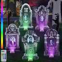 21.65 Inch Halloween Tombstones 3D Changing Face Black Hands Yard Signs, 5 Set Lighted Halloween Tombstones Decorations Outdoor with 13 Colors for Grave Lawn Haunted Decor (Creepy Style)