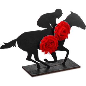Amyhill Derby Horse Decorations - Wooden Horse Racing Table Centerpieces with Red Roses, Derby Party Supplies, Horseman Racing Signs for Tiered Tray & Racehorse Themed Table Decor (Vivid) 2 pcs 