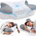 Cervical Neck Pillows with Memory Foam - Neck Pillows for Pain Relief Contour Memory Foam Pillows Ergonomic Neck Support - Adjustable Adjustable Orthopedic Bed Pillows for Sleeping (Standard, White Grey)