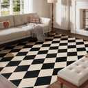 5x7 Washable Checkered Rugs for Bedroom, Black and Beige Area Rug for Living Room, Geometric Faux Wool Carpet for Kids, Girls, Boys Playroom, Dorm, Nursery, Dining Room, Kitchen, Non Slip