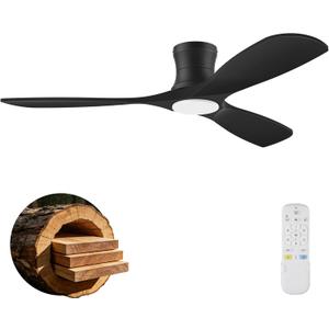 52 In Low Profile Ceiling Fans with Lights,Flush Mount,Black,Outdoor Indoor
