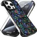 AIGOMARA Slim Frameless for iPhone 15 Pro Max Case with Screen Protector, Luxury Opalescent Pearl Minimalist Borderless Phone Case for Women Girls, Ultra-Thin Hard Shockproof Case Cover, Abalone