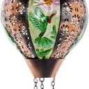 DREAMSOUL Hummingbird Hot Air Balloon Solar Lantern, Metal & Glass Flickering Flame Light Solar Lantern, Hanging Waterproof Solar Lanterns Outdoor for Garden Patio Tree Decoration
