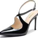 Slingback Heels for Women Pointed Closed Toe Stiletto Pumps Cross Strap Kitten Heels Wedding Party Dress Sandals Shoes (6, Black)