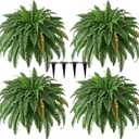 4PCS 45in Fake Ferns- Outdoor Faux Plants, Large UV Resistant Artificial Ferns for Outdoors, Weatherproof Faux Boston Fern Realistic Fake Artificial Plant for Porch Home Garden Patio Hanging Decor