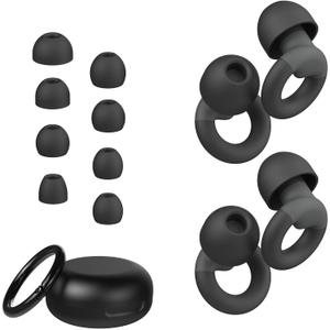 JUSTRVN Ear Plugs for Sleeping, 2 Pairs of Reusable Earplugs for Noise Reduction 25dB-30dB with 8 Ear Tips, Soft Hearing Protection Ear Plugs for Concert,Noise Sensitivity, Study & Work, Black
