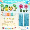 Summer Tropical Party Decorations, Beach Birthday Bash Party Supplies Hawaiian Summer Banner Artificial Palm Leaves Hibiscus Flowers Fringe Curtain Foil Balloons for Aloha Luau Decor(Orange Blue)