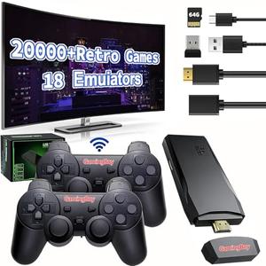 GamingBoy Wireless Retro Game Console Stick, Upgrade Retro Video Gaming Stick Built in 20000+ Games with 18 Emulators, 4K HDMI Output with 2 Pack 2.4G Wireless Controller for Nostalgia Gifts- 64GB