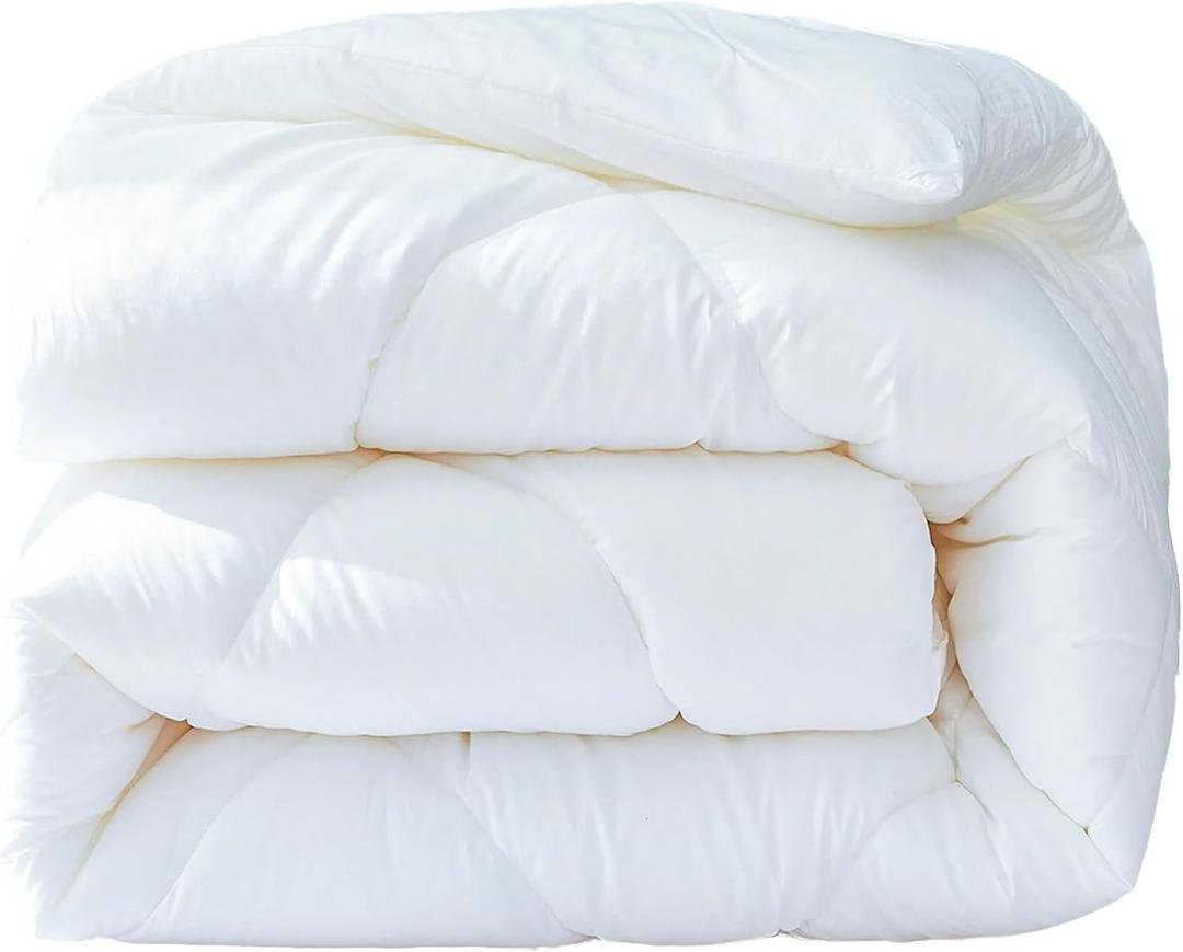 All Season Down Alternative 200 GSM Quilted Comforter - Microfiber Duvet Insert with Corner Tabs - Machine Washable Bed Comforter- Full Or Queen 90 by 90 inch, White Color (Full/Queen(90" X 90"))