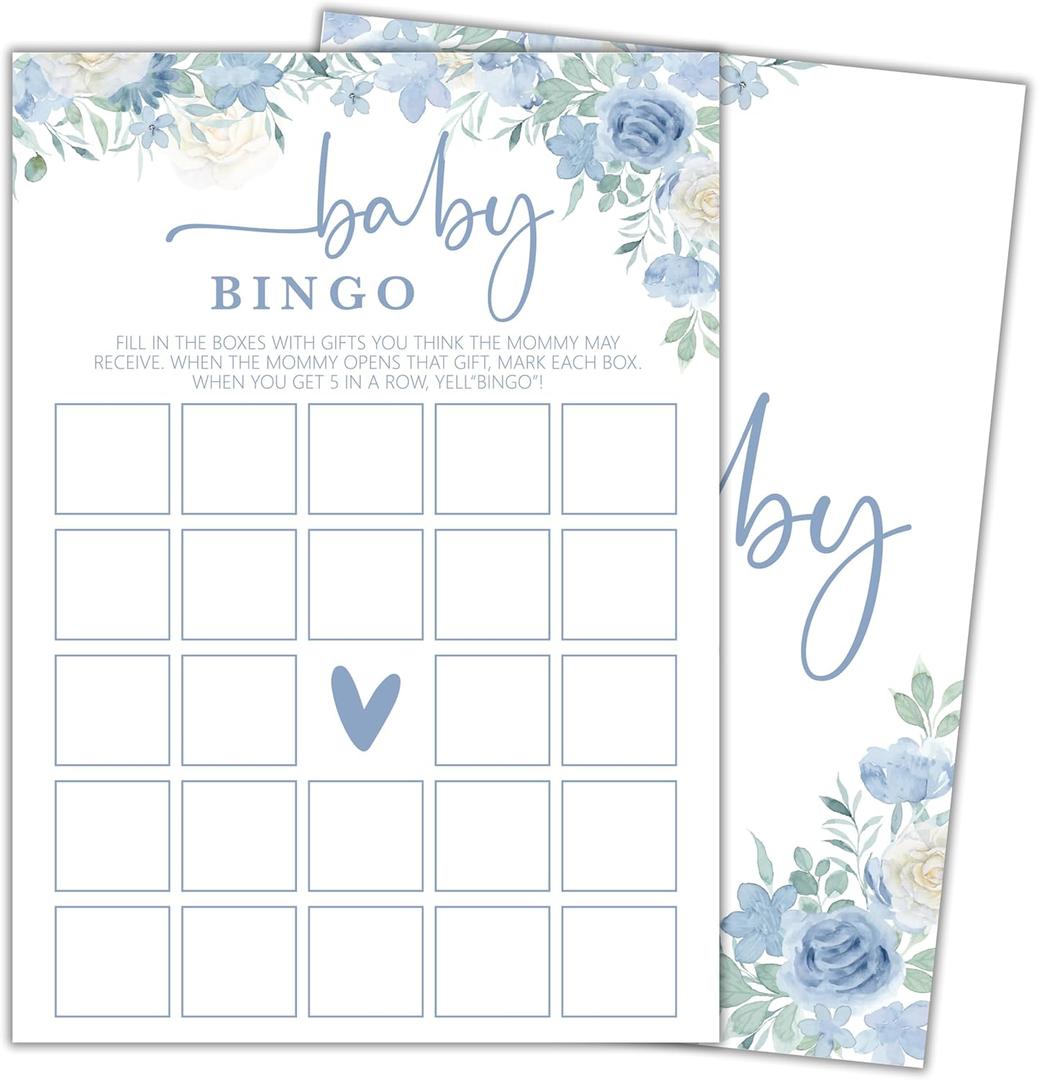 Baby in Bloom Baby Shower Games, Spring Blue Floral Bingo Game Decorations Favors Ideas, Gender Neutral Party Supplies-25 pcs, 5x7 in -F03