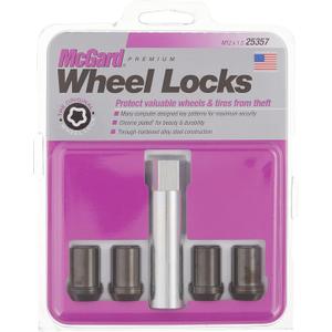 McGard 25357 Tuner Style Cone Seat Wheel Locks Black (M12 x 1.5 Thread Size) - Set of 4, 4 Locks / 1 Key