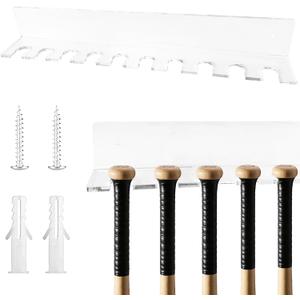 Clear Acrylic Mini Baseball Bat Display Rack Wall Mount,10 Bat Capacity, 15 3/8 x 2 x 2 Inch, Vertical Hanger with 0.7-0.8 Inch Top Diameter, Durable Hanging Organizer for Collectible Bats