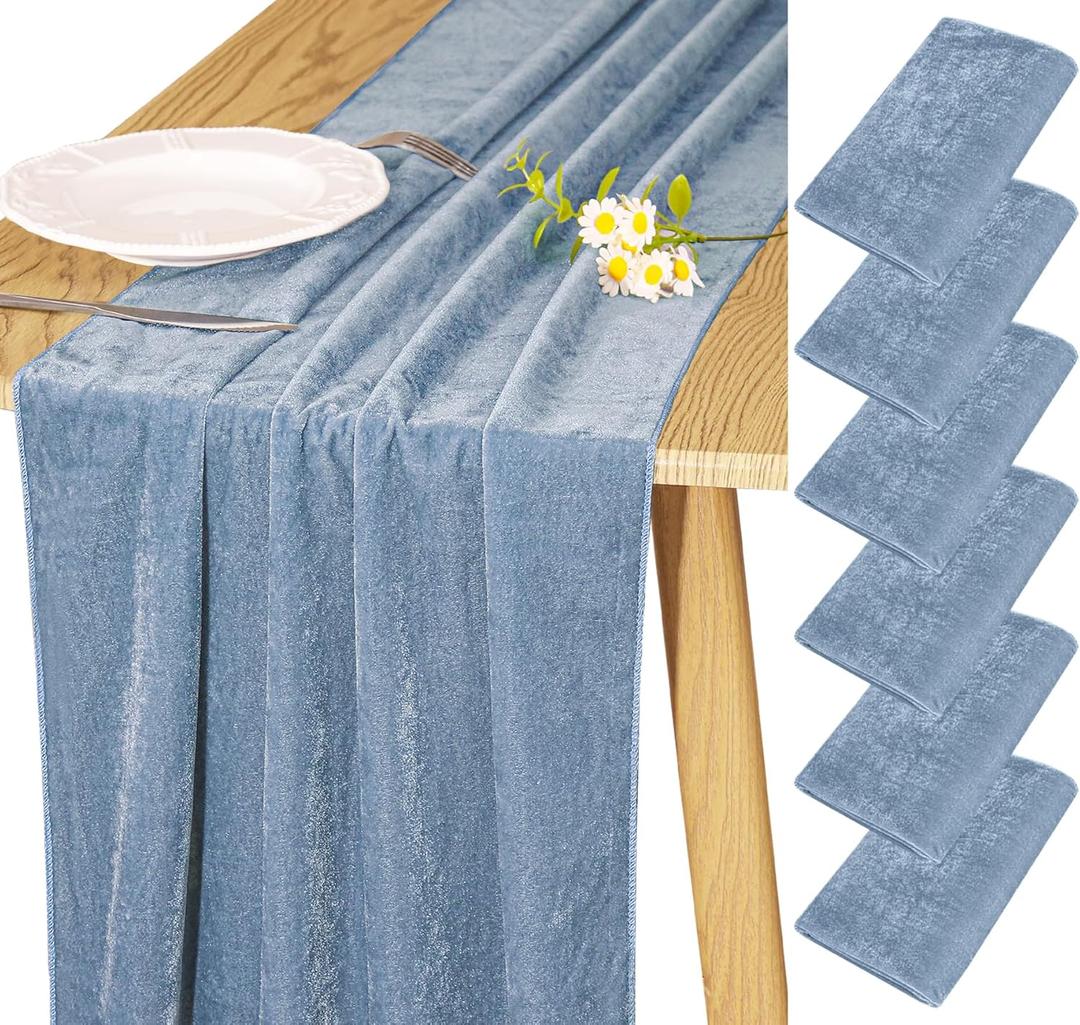 Velvet Table Runner 20 x 120 Inches 10ft Luxurious Thick Soft Velvet Christmas Thanksgiving Wedding Reception Table Runner for Party Reception Decorations (Dusty Blue, Pack of 6)