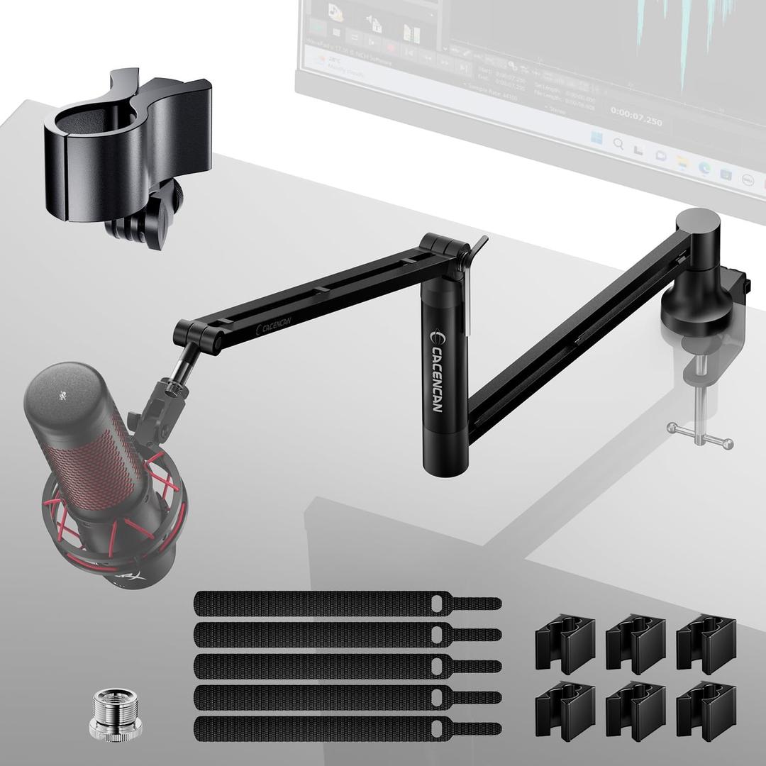 CACENCAN M05 Boom Arm, 360° Rotatable Microphone Stand with Desk Mount, Foldable Desk Mic Arm with 3/8'' to 5/8'' Screw Adapter, Microphone Arm for Live Streaming, Gaming, Podcasting, Radio