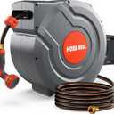 Retractable Garden Hose Reel,Wall Mounted 100 ft 5/8 Inch Automatic Return, Any-Length Lock, 9-Pattern Sprayer, 180° Swivel, Durable Water Hose Reel for Yard and Home
